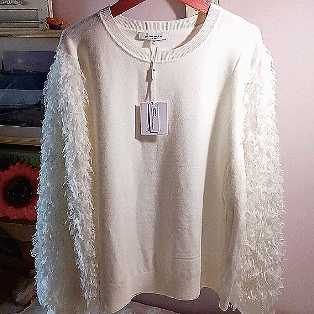 Elegant! Giani ⚜️ Milano Crew Neck Sweater ⚜️ Fluffy Feather Texture  Sleeves XL